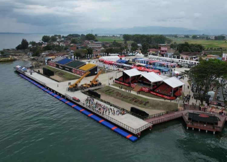 Lokasi venue utama pergelaran kejuaraan dunia balap perahu super cepat F1 Powerboat (F1H20) tahun 2024 di Balige,Sumatera Utara.(Satunusantara news/HO-Humas PLN UID Sumut).