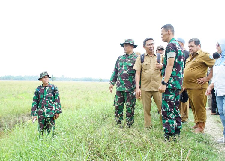 Dandim 0209/LB Letkol Inf Yudy Ardiyan Saputro, bersama  Plt Bupati Labuhanbatu Hj. Ellya Rosa Siregar melakukan survei optimasi lahan rawa di Kecamatan Panai Tengah Kabupaten Labuhanbatu.(Satunusantara news/HO- Kodim 0209/LB).