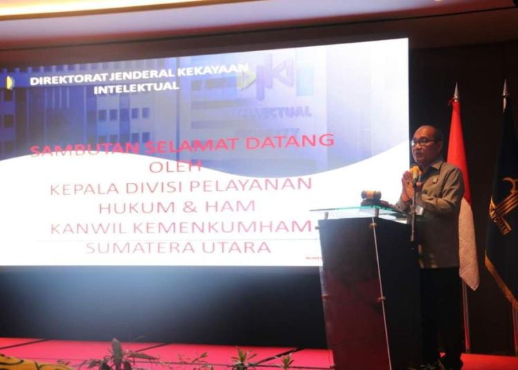 Kepala Divisi Pelayanan Hukum Dan HAM, Alex Cosmas Pinem, dalam sambutannya mewakili Kepala Kantor Wilayah Kemenkumham Sumatera Utara di Hotel Grand Mercure Medan.(Satunusantara news/HO-Humas Kemenkumham Sumut).