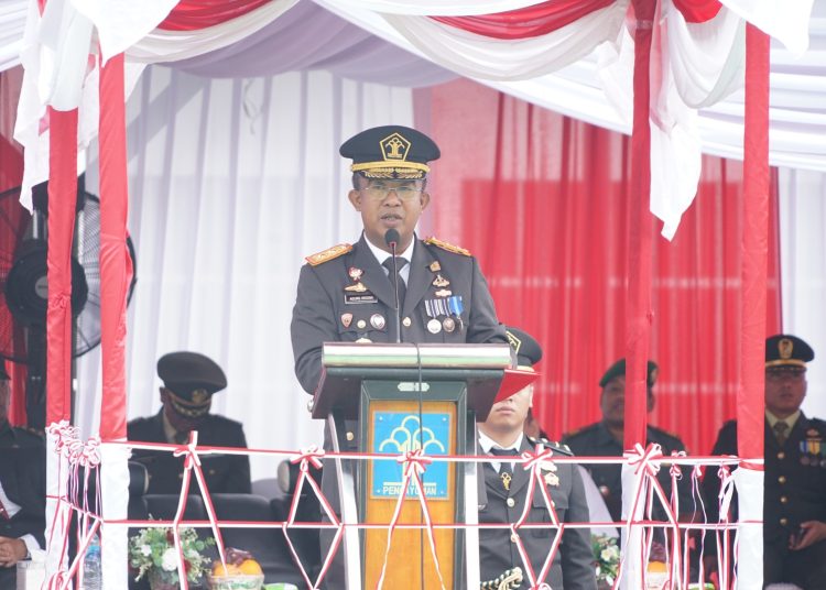 Kakanwil Kemenkumham Sumut,  Anak Agung Gde Krisna, saat menyampaikan sambutan pada Hari Pengayoman ke-79 di jajaran Kemenkumham Sumut.(Satunusantara news/HO-Humas Kemenkumham Sumut).