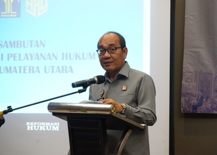 Kepala Divisi Pelayanan Hukum dan HAM Alex Cosmas Pinem, menyampaikan  sambutan ketika membuka  kegiatan Focus Group Discussion (FGD) dalam rangka Piloting dan Inkubasi bagi para pelaku usaha Perseroan Perorangan. (Satunusantara news/HO-Humas Kemenkumham Sumut).