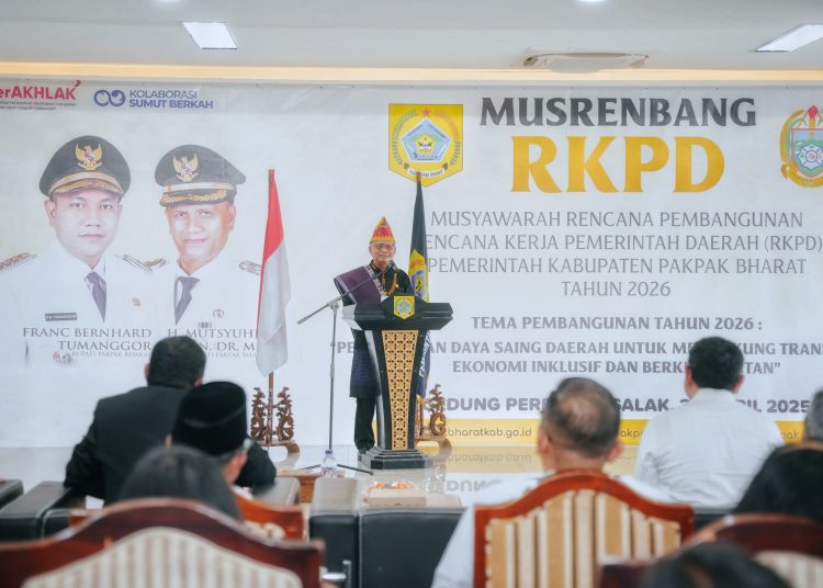 Wakil Gubernur  Sumut, Surya,  saat menyampaikan sambutan ketika membuka Musrenbang RKPD tahun 2026 Kabupaten Pakpak BharaT.(Satunusantara news/HO-Diskominfo Sumut).