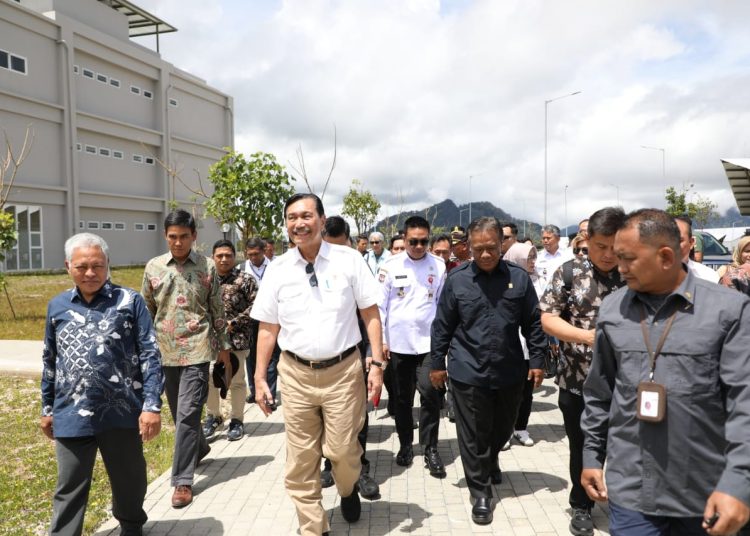 Ketua Dewan Energi Nasional, Luhut Binsar Panjaitan (kiri) bersama DirekturLHC PLN ,Yusuf  Didi Setiarto (kanan) saat berkunjung ke TSTH2 Kecamatan Pollung, Kabupaten Humbahas.(Satunusantara news/HO-Humas PLN UID Sumut).