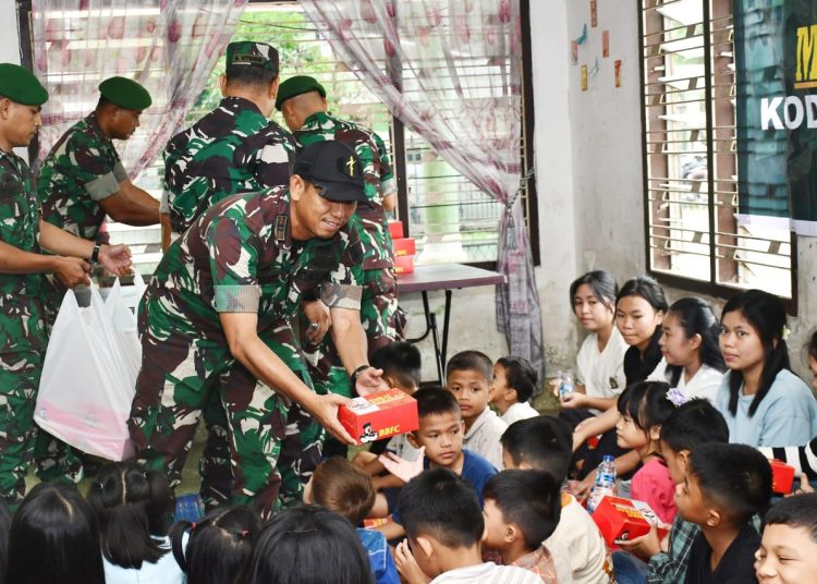 Kodam I/BB menggelar program Makan Sehat Bergizi  di Panti Asuhan Berkat Risma Sumut, Jalan Notes Medan Petisah.(Satunusantara news/HO-Pendam I/BB).