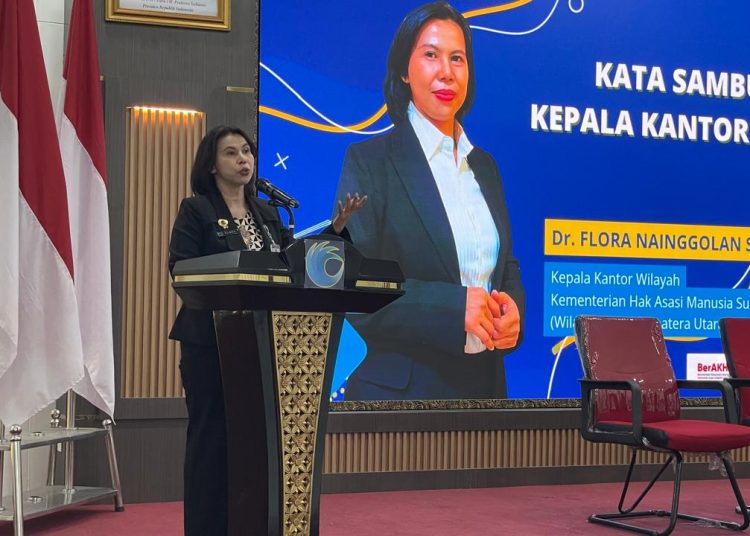 Kepala Kanwil KemenHAM Sumut, Flora Nainggolan, saat menyampaikan kata sambutannya.(Satunusantara news/HO-KanwilHAM Sumut).