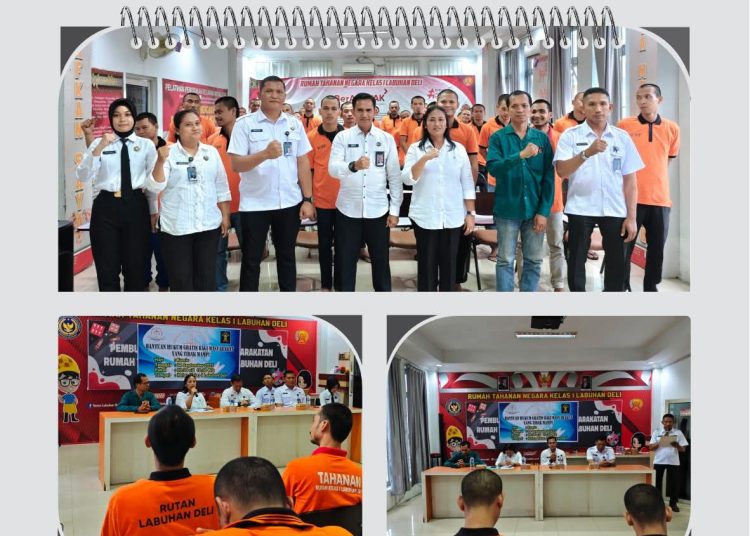 Rutan Kelas I Labuhan Deli bekerjasama dengan LBH Yesaya 56 memberikan  program bantuan hukum gratis bagi masyarakat tidak mampu dan warga binaan Rutan Labuhan Deli.(Satunusantara news/HO-Rutan Lahbuhan Deli).