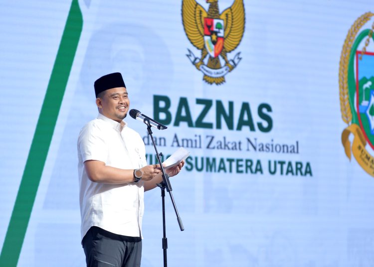 Gubernur Sumut  Muhammad Bobby Afif Nasution, pada kegiatan Pendistribusian dan Pendayagunaan Zakat, Infak, Sedekah periode Triwulan III Tahun 2025.(Satunusantara news/HO-Diskominfo Sumut).