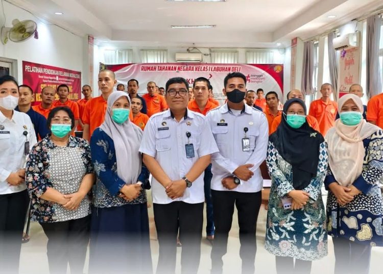 Rutan Kelas I Labuhan Deli menggelar kegiatan skrining HIV dan sifilis bagi WBP di Rutan Labuhan Deli.(Satunusantara news/HO-Rutan Labuhan Deli)