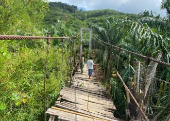 Satgas Kodam I/BB rampungkan rehabilitasi jembatan gantung di Desa Rondaman Kabupaten Paluta