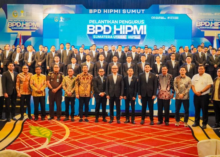 Wakil Wali Kota Medan, H. Zakiyuddin Harahap (enam dari kiri) foto bersama Pengurus BPD HIPMI Sumut masa bakti 2026 - 2029,.(Satunusantara news/HO-Diskominfo Medan).