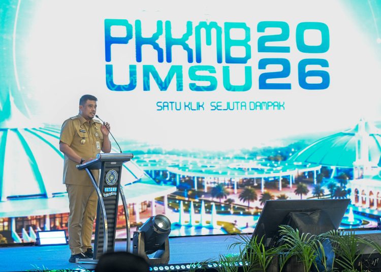 Gubernur Sumut, Muhammad Bobby Afif Nasution, pada kegiatan Pengenalan Kehidupan Kampus bagi Mahasiswa Baru (PKKMB)  UMSU di Medan>(Satunusantara news/HO-Diskominfo Sumut).