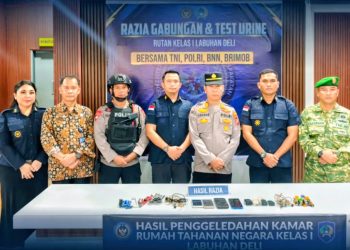 Rutan Kelas I Labuhan Deli gelar razia gabungan dan tes urine warga binaan pemasyarakatan